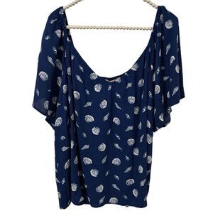 loft top blouse Women's XL Rayon Seashells beach boho coastal vacation peasant